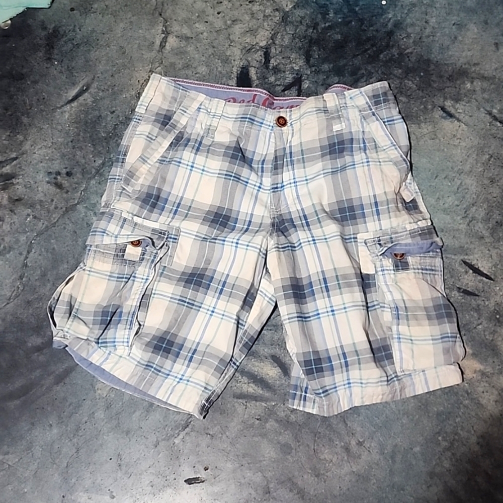 Red Camel Men's White & Blue Plaid Cargo Shorts